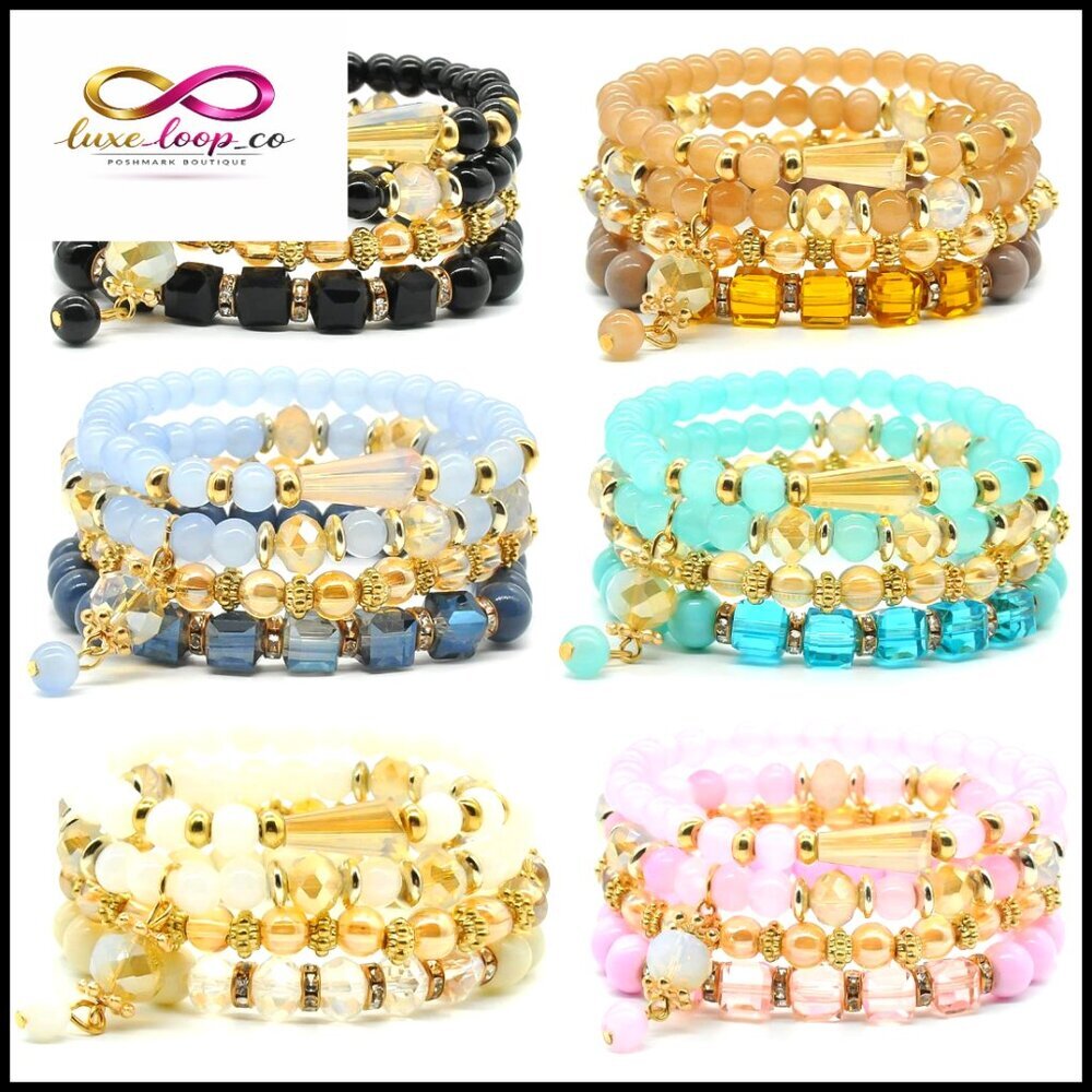 6 Set Stretch Bracelets‎ Stackable Boho Bead Jewelry Handmade